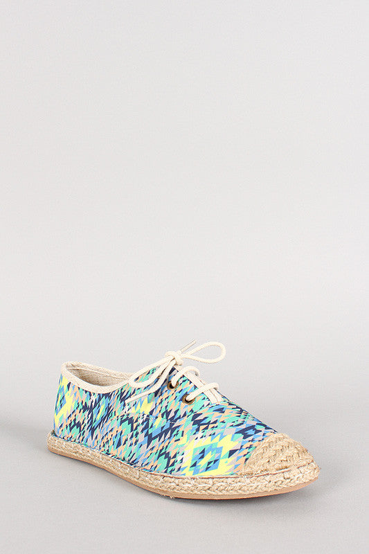 Qupid Tribal Lace Up Espadrille Flat