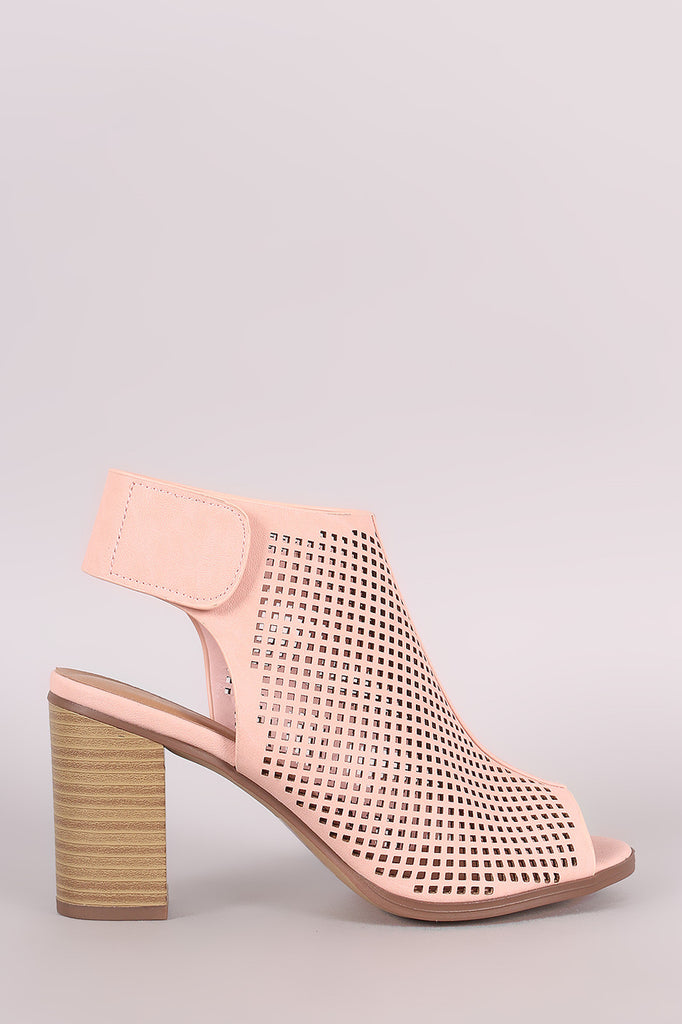 City Classified Perforated Peep Toe Chunky Heel