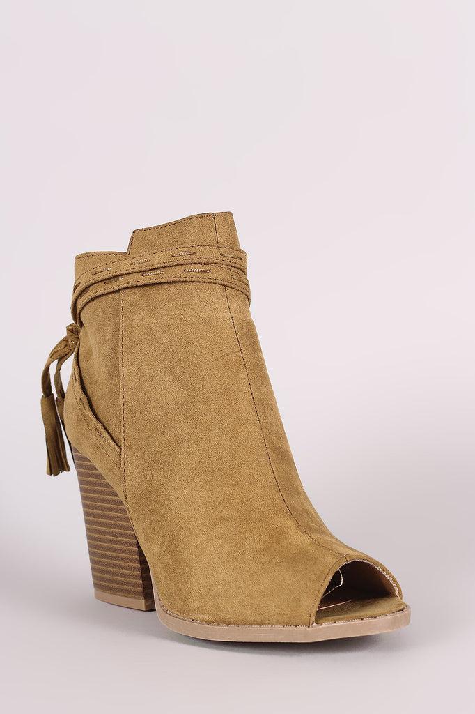 Qupid Wrap Tassel Peep Toe Booties