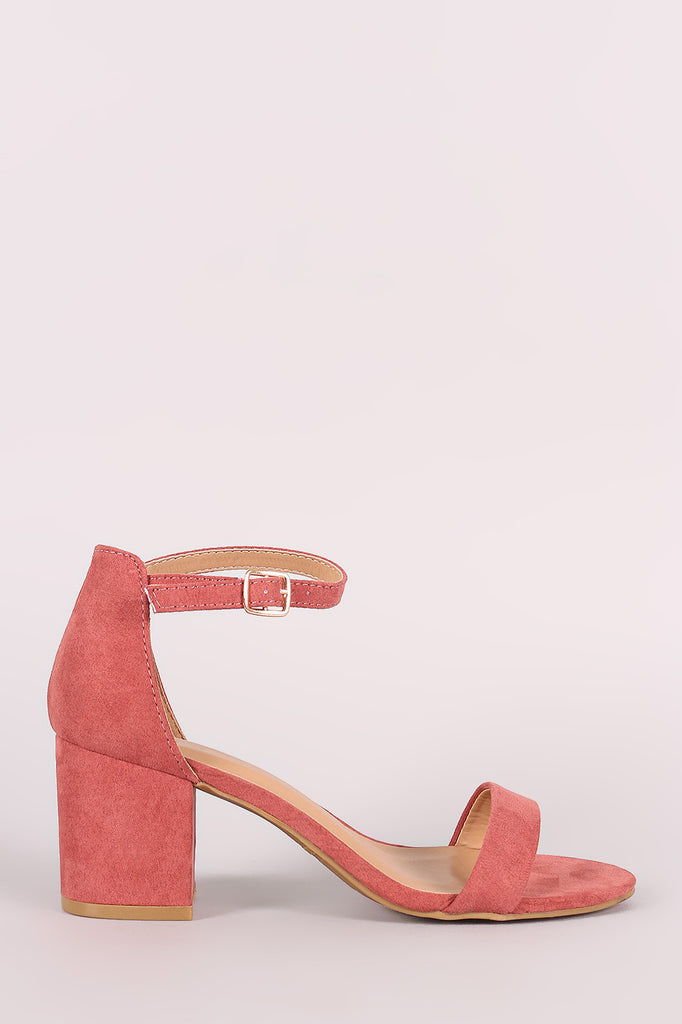 Bamboo Suede Ankle Strap Open Toe Block Heel