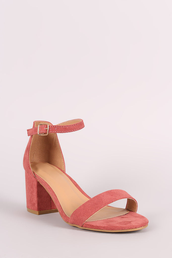Bamboo Suede Ankle Strap Open Toe Block Heel