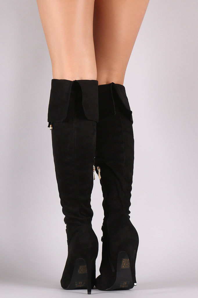 Suede Pointy Toe Lace Up Stiletto Over-The-Knee Boots