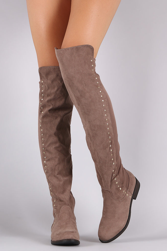 Bamboo Studded Elastane Fitted OTK Boots