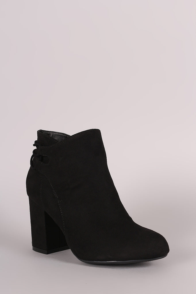 Bamboo Suede Back-Corset Chunky Heel Booties
