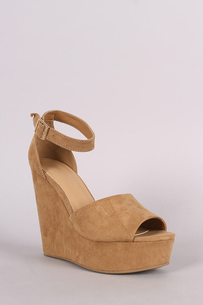 Bamboo Suede Ankle Strap Platform Wedge