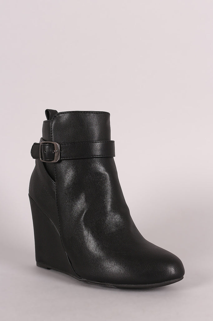 Bamboo Strappy Buckled Wedge Booties