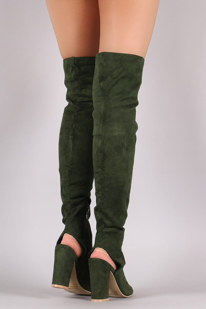 Suede Cutout Chunky Heeled Over-The-Knee Boots