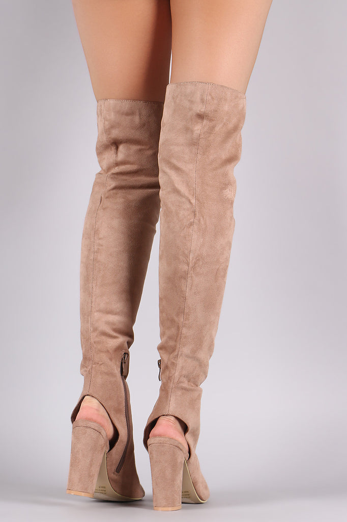 Suede Cutout Chunky Heeled Over-The-Knee Boots