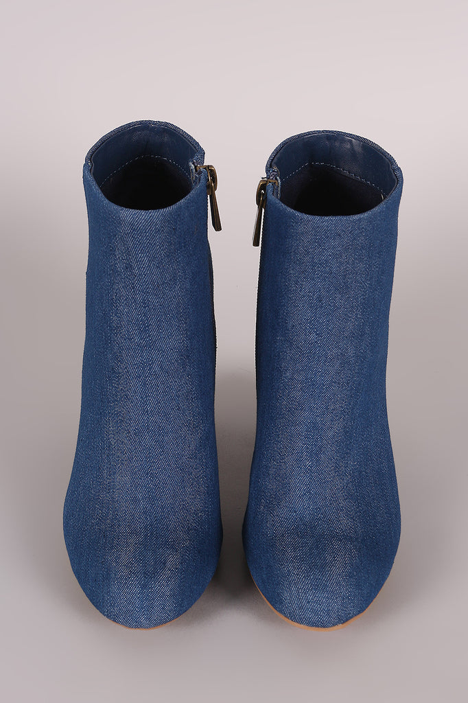 Bamboo Denim Chunky Heeled Ankle Boots