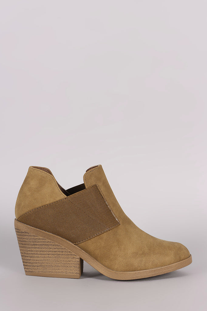 Qupid Nubuck Gore Panel Block Heeled Cowgirl Booties