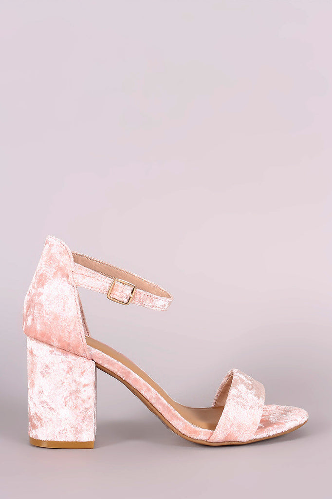Bamboo Velvet Open Toe Ankle Strap Chunky Heel