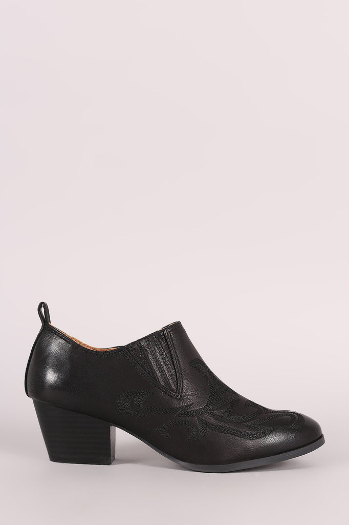 Qupid Western Etched Ankle Boots