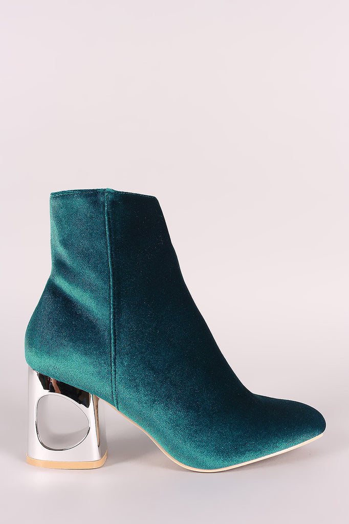 Crushed Velvet Circle Cutout Chunky Heeled Ankle Boots