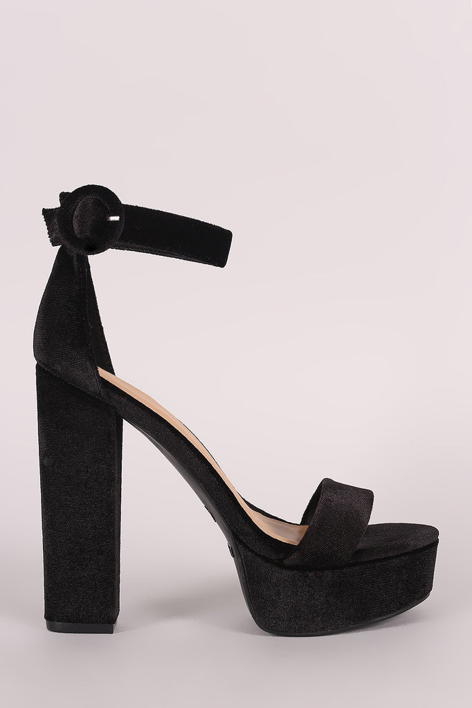 Bamboo Velvet Ankle Strap Chunky Platform Heel