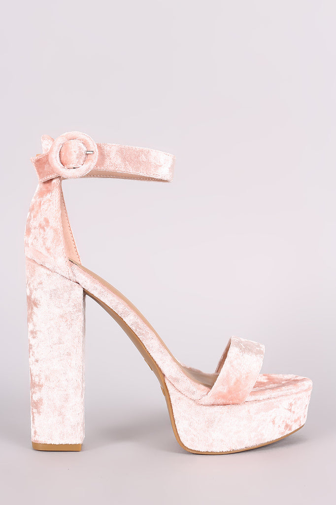 Bamboo Velvet Ankle Strap Chunky Platform Heel