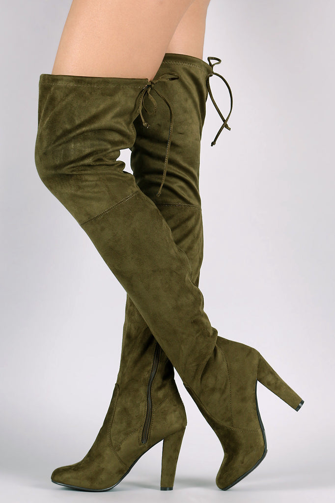 Breckelle Suede Almond Toe Over-The-Knee Chunky Heel Boots