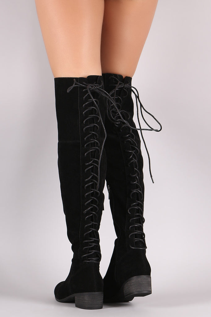 Breckelle Vegan Suede Lace Up Back Over The Knee Boots