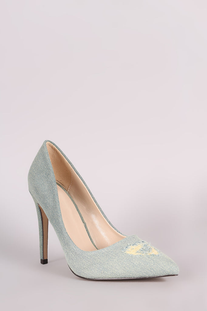 Destroyed Denim Pointy Toe Stiletto Pump