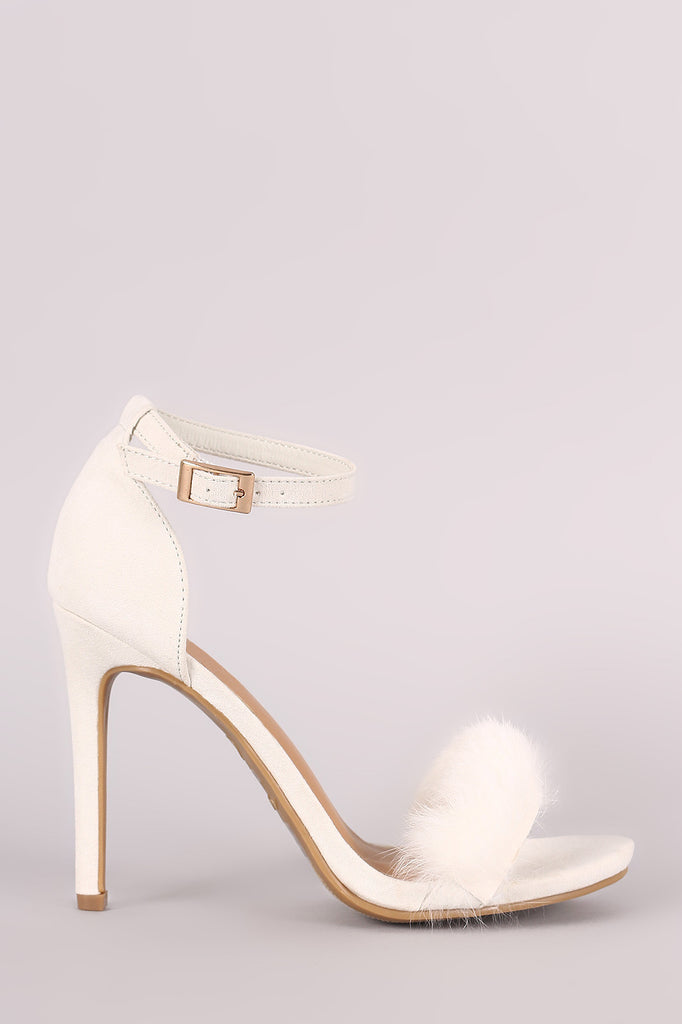 Furry One Band Ankle Strap Stiletto Heel