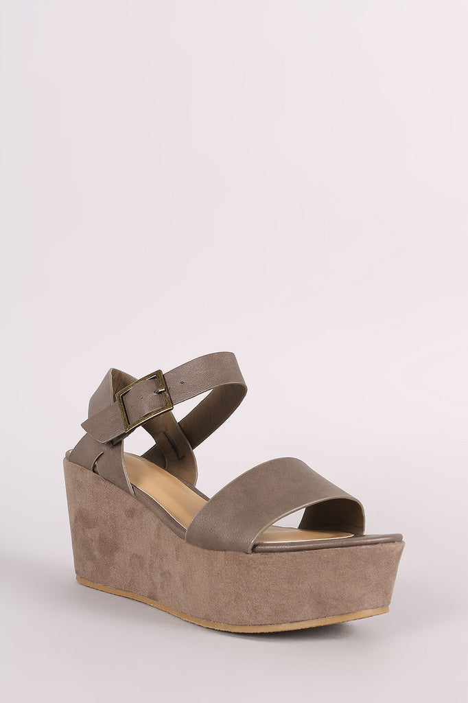 Bamboo Open Toe Ankle Strap Platform Wedge