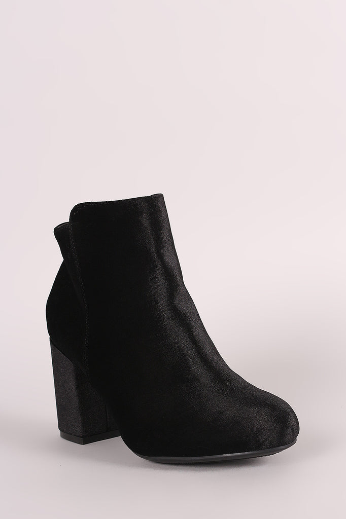 Bamboo Crushed Velvet Chunky Heeled Ankle Boots
