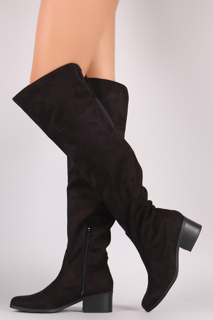 City Classified Suede Slit Block Heeled Over-The-Knee Boots