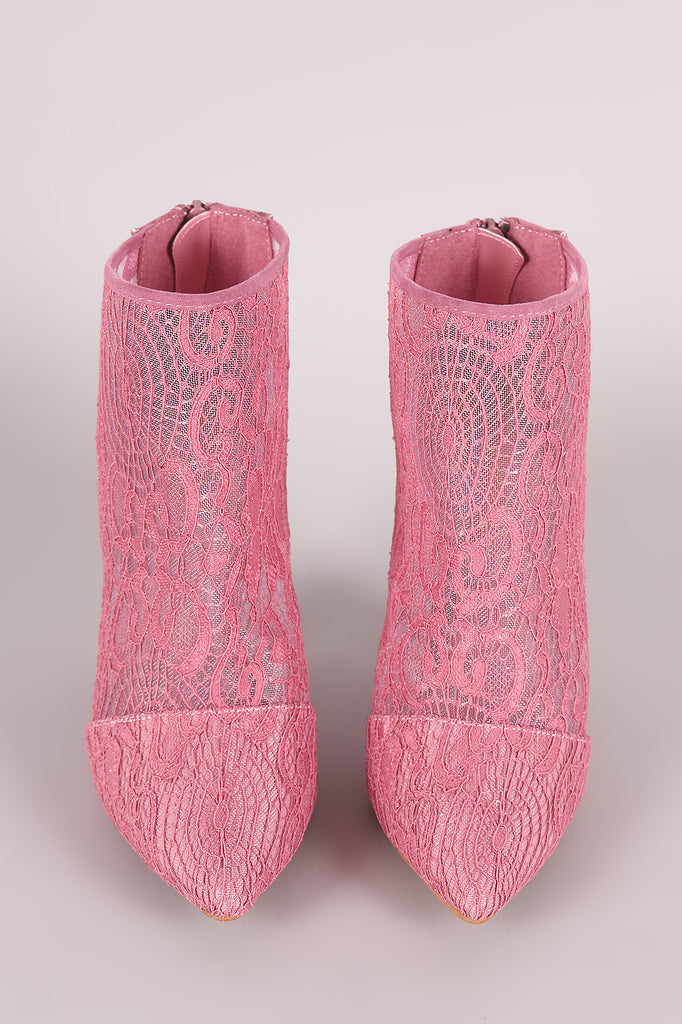 Shoe Republic LA Suede Lace Pointy Toe Chunky Heeled Booties