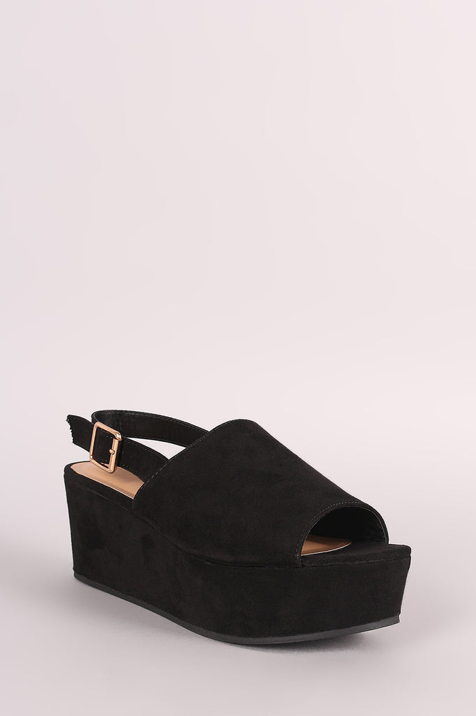 Bamboo Suede Peep Toe Slingback Mule Wedge