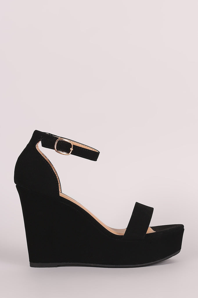 Bamboo Nubuck Ankle Strap Platform Wedge