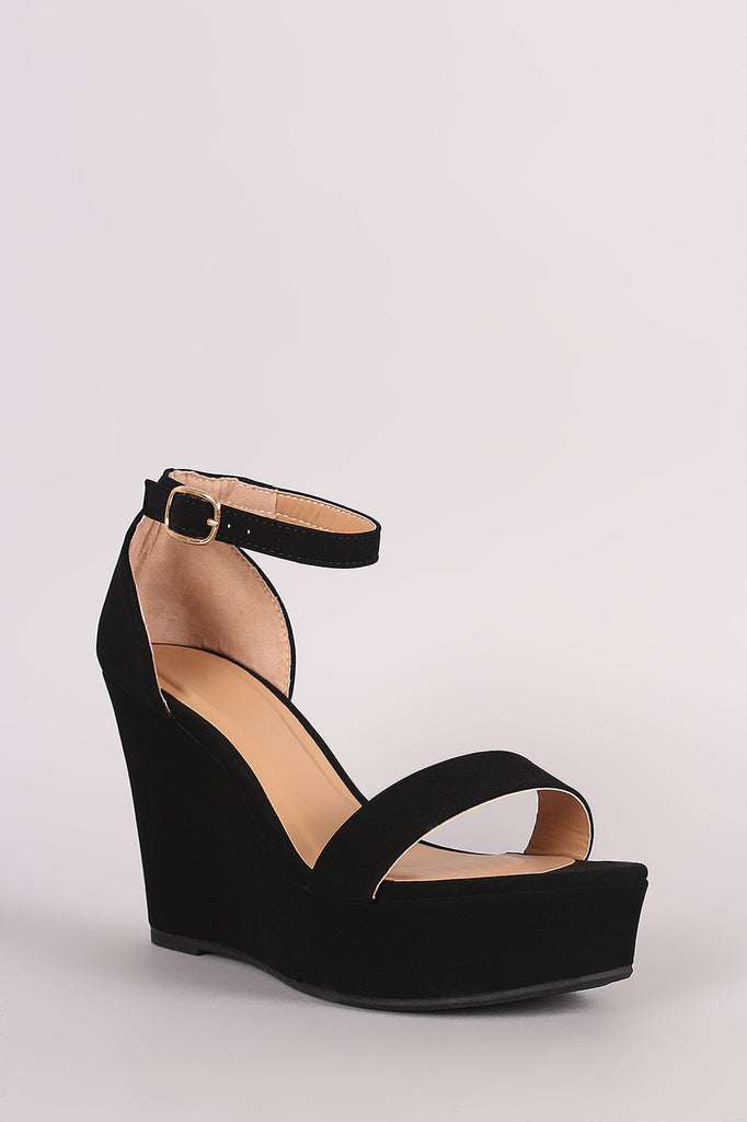 Bamboo Nubuck Ankle Strap Platform Wedge