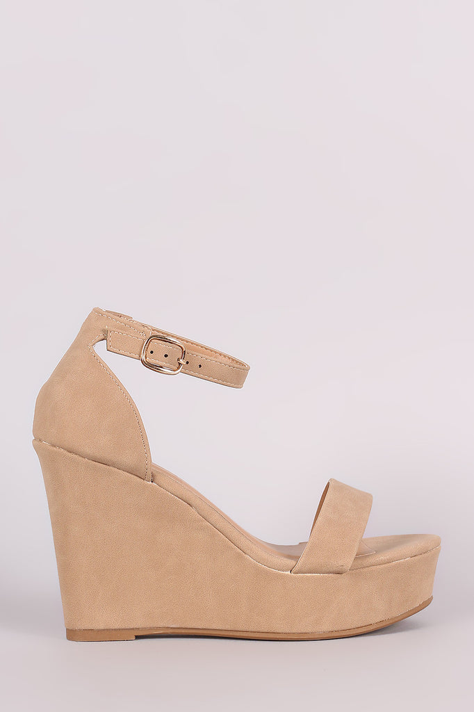 Bamboo Nubuck Ankle Strap Platform Wedge