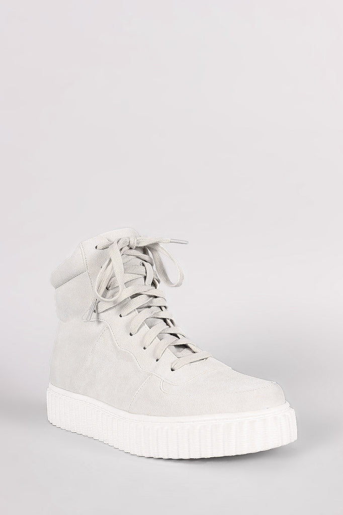 Nubuck Round Toe Lace Up High Top Creeper Sneaker