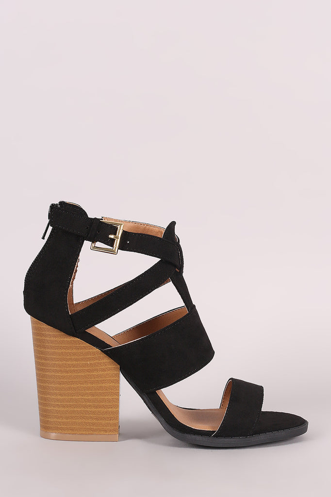 Qupid Gladiator Caged Open Toe Chunky Heel