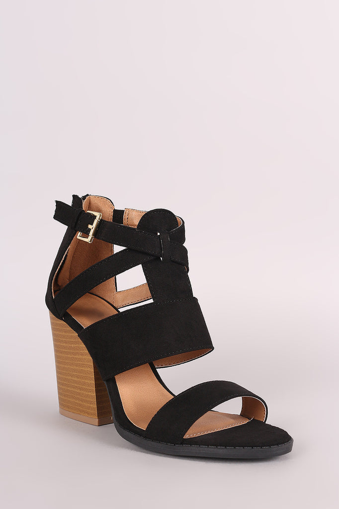 Qupid Gladiator Caged Open Toe Chunky Heel