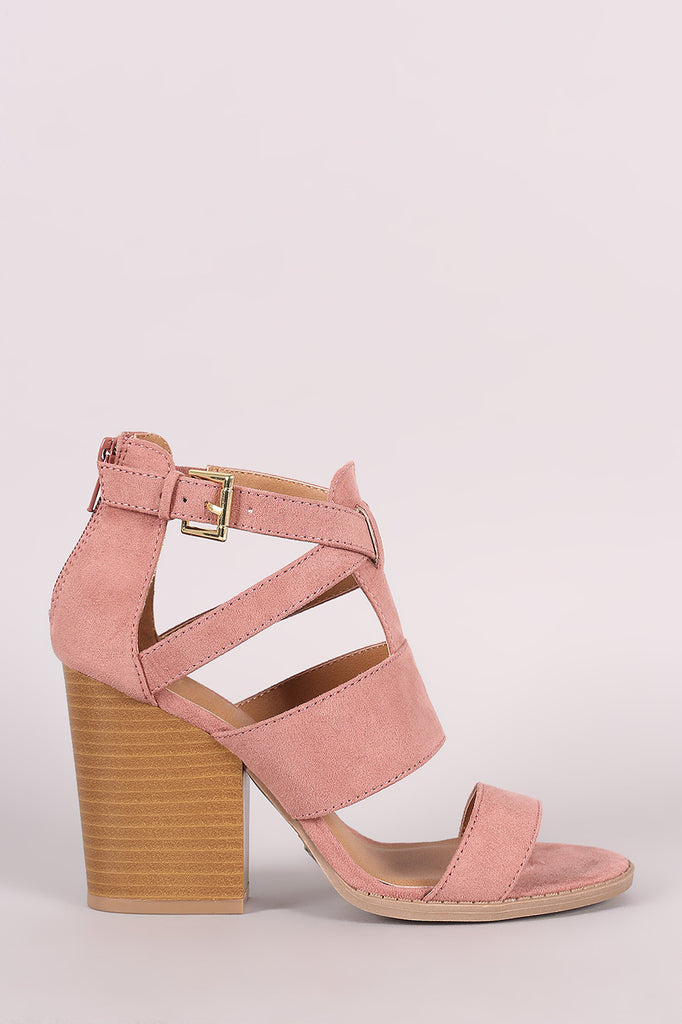 Qupid Gladiator Caged Open Toe Chunky Heel