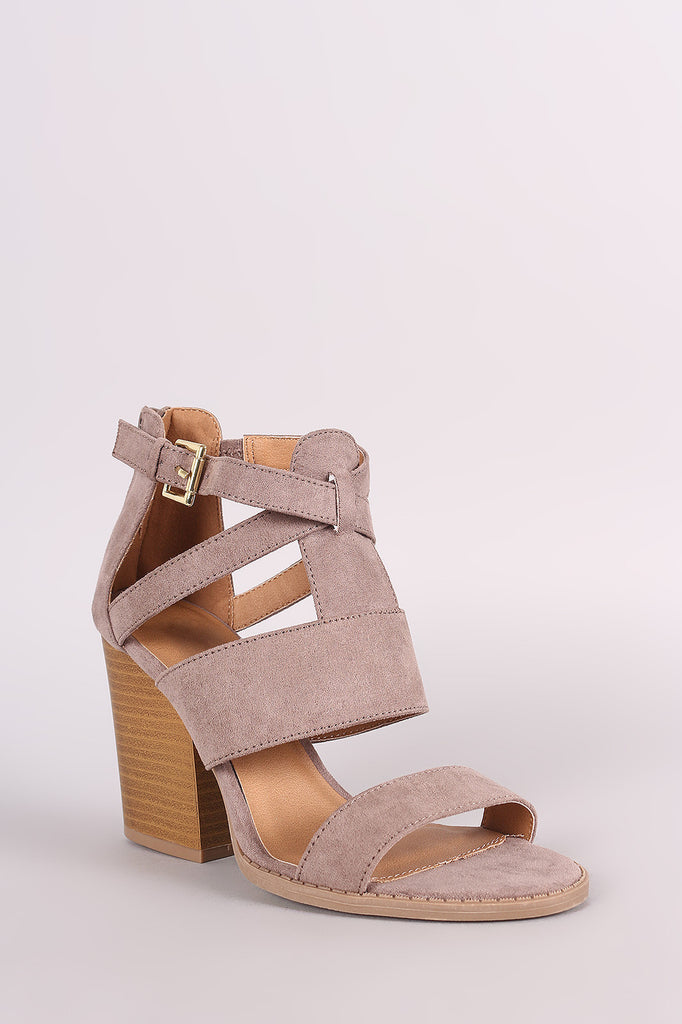 Qupid Gladiator Caged Open Toe Chunky Heel