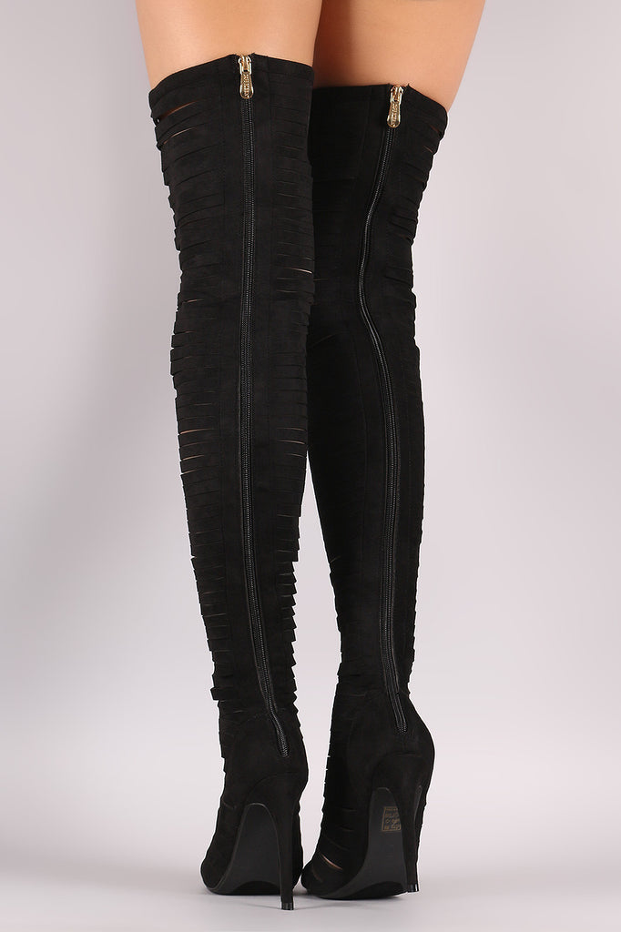 Strappy Peep Toe Stiletto Over The Knee Boots