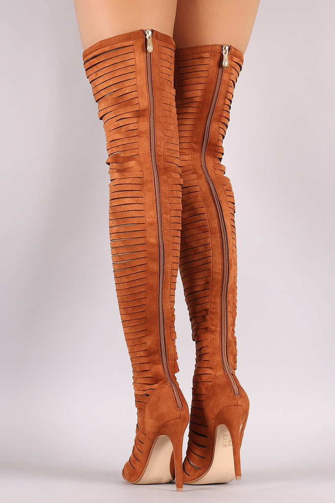 Strappy Peep Toe Stiletto Over The Knee Boots