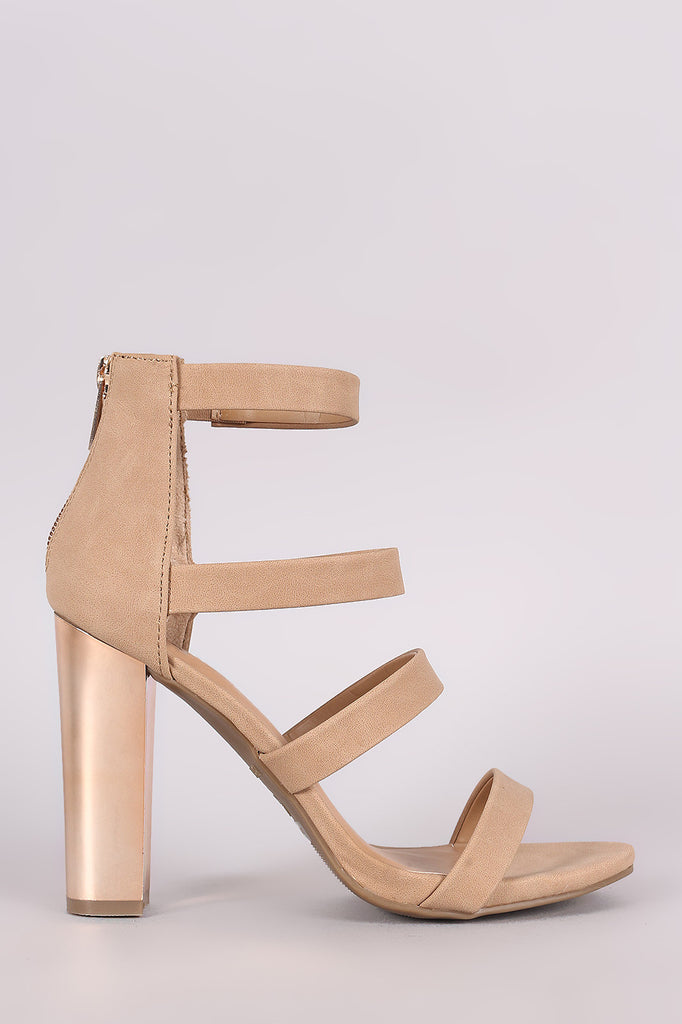 Bamboo Nubuck Strappy Chunky Metallic Heel