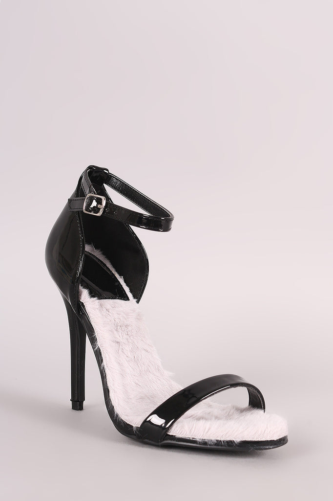 Qupid Ankle Strap Open Toe Patent Stiletto Heel
