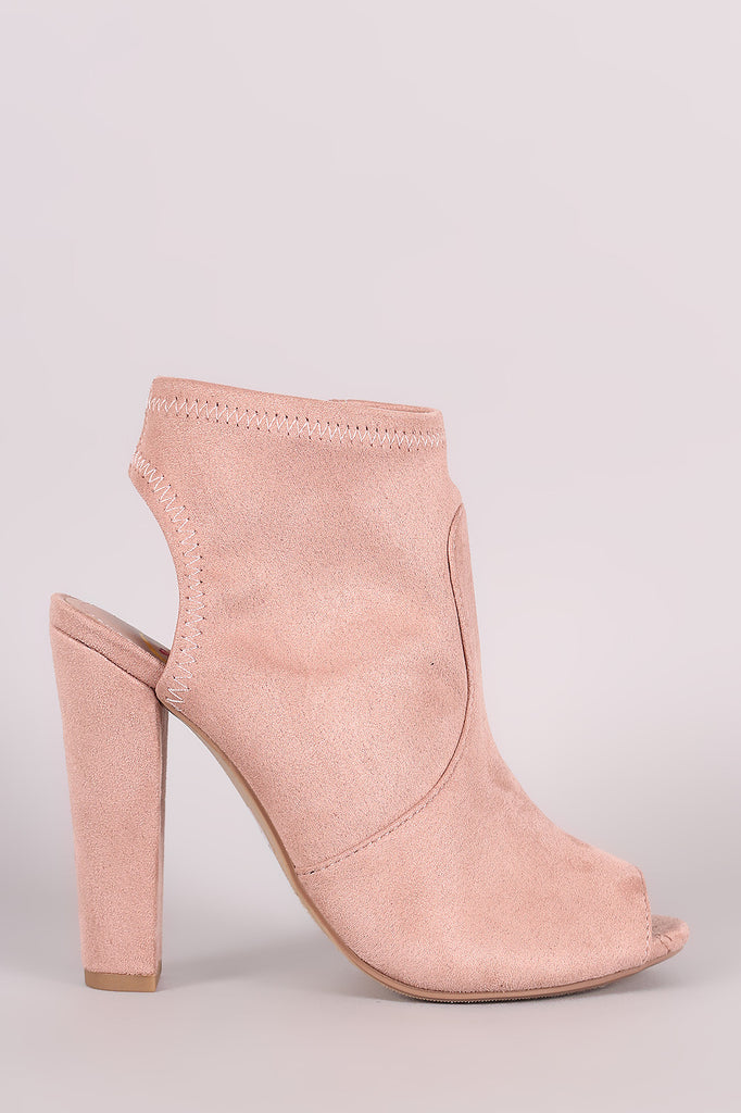 Delicious Suede Peep Toe Chunky Heeled Ankle Boots
