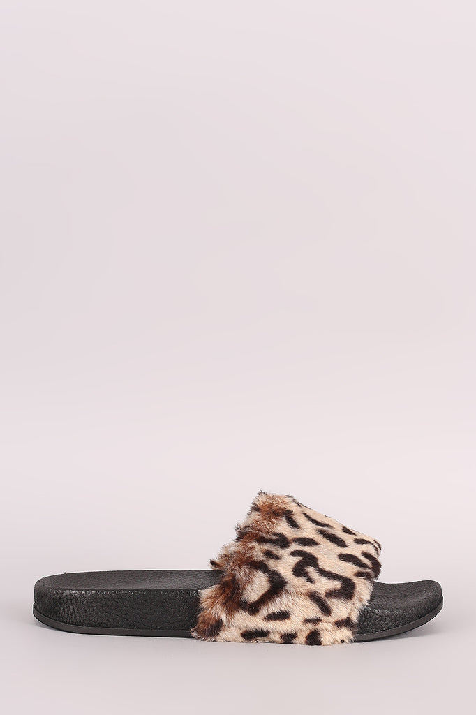 Fluffy Leopard Faux Fur Slide Sandal