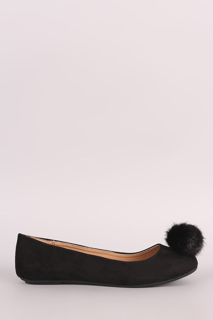 Bamboo Pom Pom Accent Suede Ballet Flat