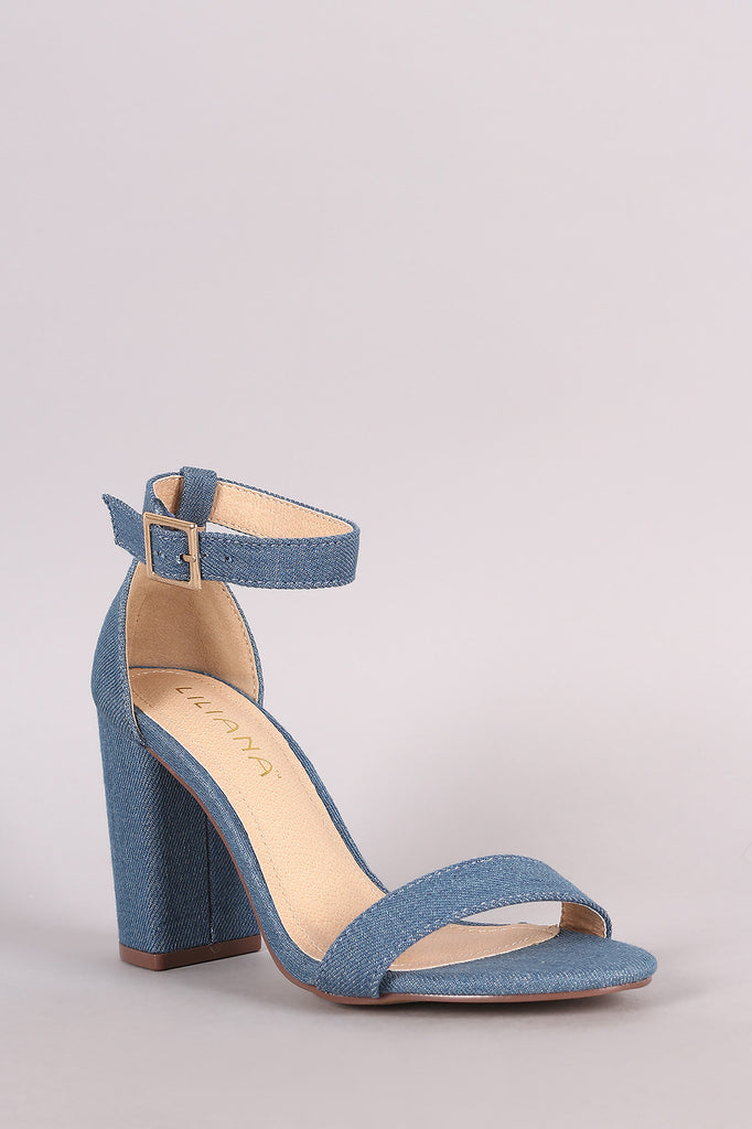 Liliana Denim Ankle Strap Open Toe Chunky Heel