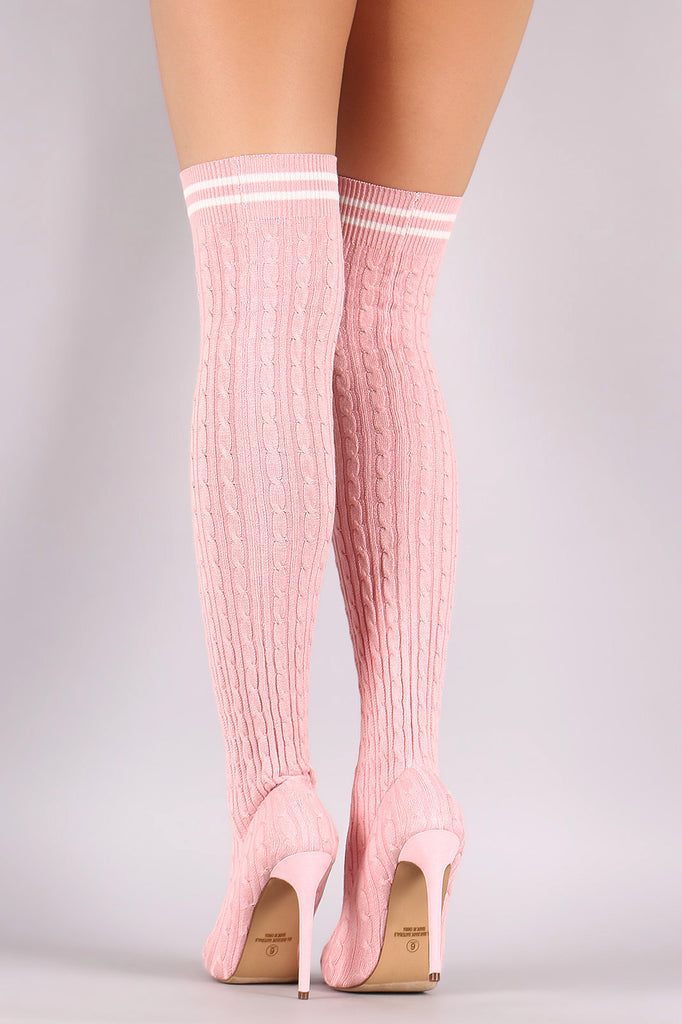 Liliana Stretched Sweater Knit Stiletto Over-The-Knee Sock Boots