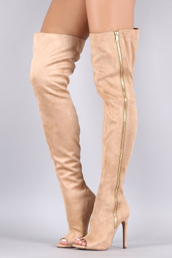 Liliana Suede Zip Up Over-The-Knee Stiletto Boots