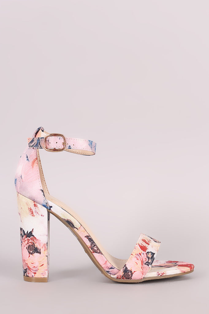 Bamboo Abstract Print Ankle Strap Chunky Heel
