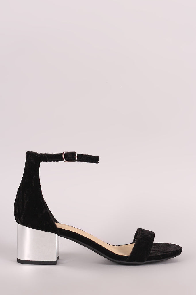 City Classified Crushed Velvet Ankle Strap Metallic Block Heel