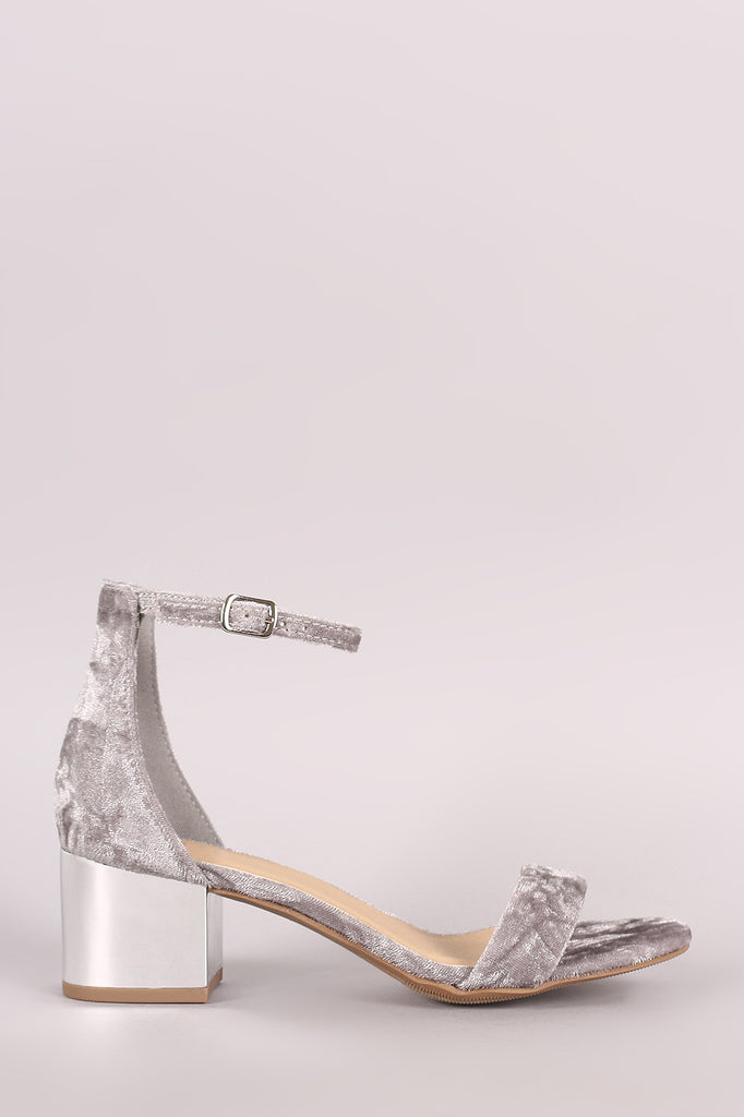 City Classified Crushed Velvet Ankle Strap Metallic Block Heel