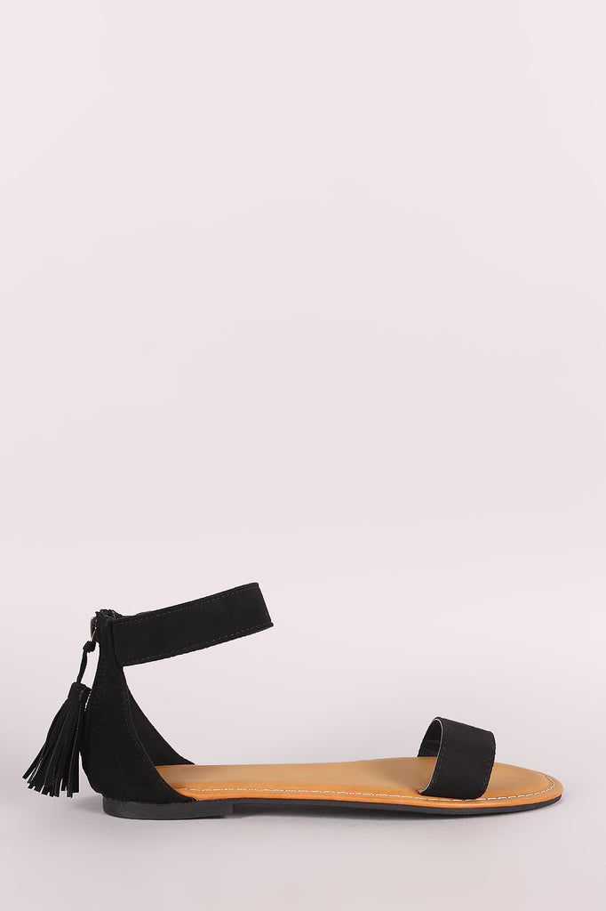 Bamboo Suede Tassel Ankle Cuff Flat Sandal